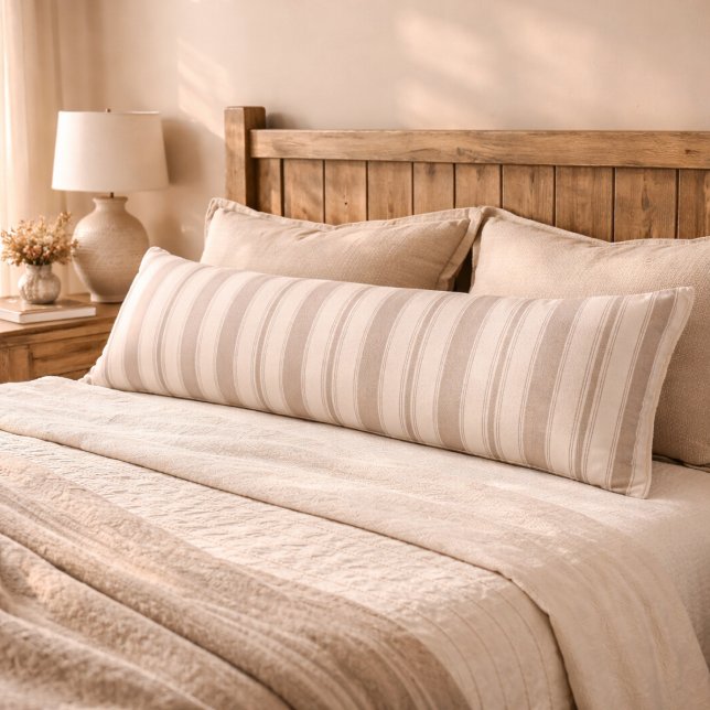 Neutral rustic lantgårdsrandig beige & taupe kroppskudde (Skapare uppladdad)