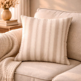 Neutral rustic lantgårdsrandig beige & taupe kudde