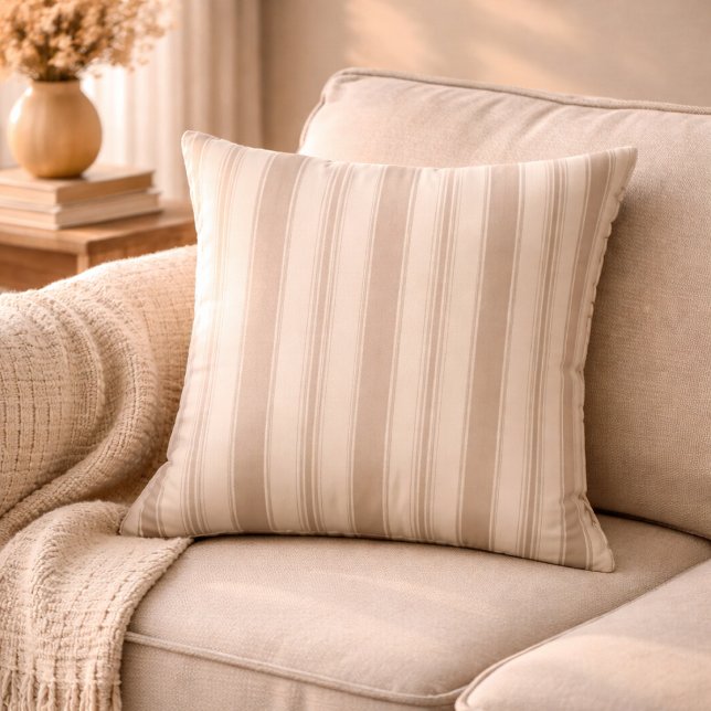 Neutral rustic lantgårdsrandig beige & taupe kudde (Skapare uppladdad)