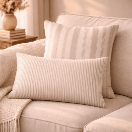 Neutral rustic lantgårdsrandig beige & taupe lumbarkudde