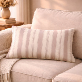 Neutral rustic lantgårdsrandig beige & taupe lumbarkudde