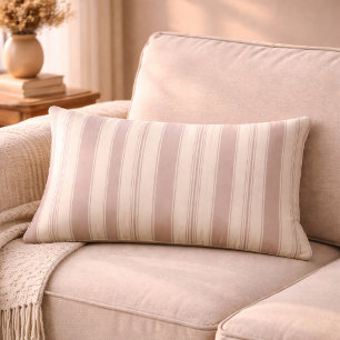Neutral rustic lantgårdsrandig beige & taupe lumbarkudde