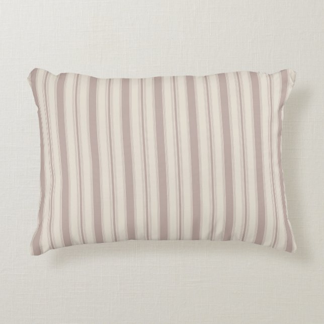 Neutral rustic lantgårdsrandig beige & taupe prydnadskudde (Framsidan)