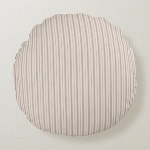 Neutral rustic lantgårdsrandig beige & taupe rund kudde