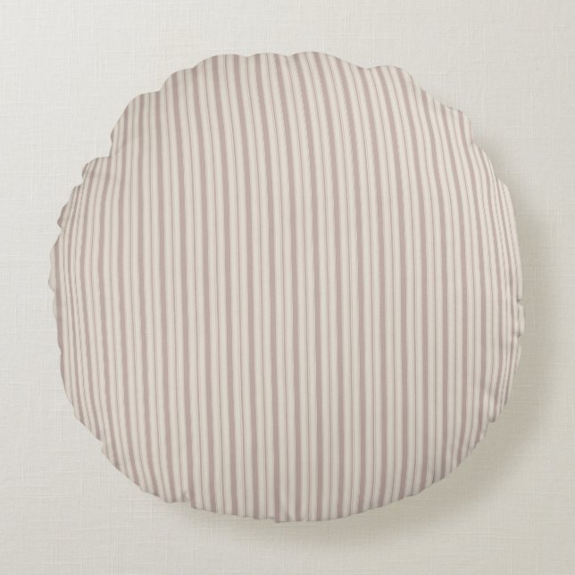 Neutral rustic lantgårdsrandig beige & taupe rund kudde (Framsidan)