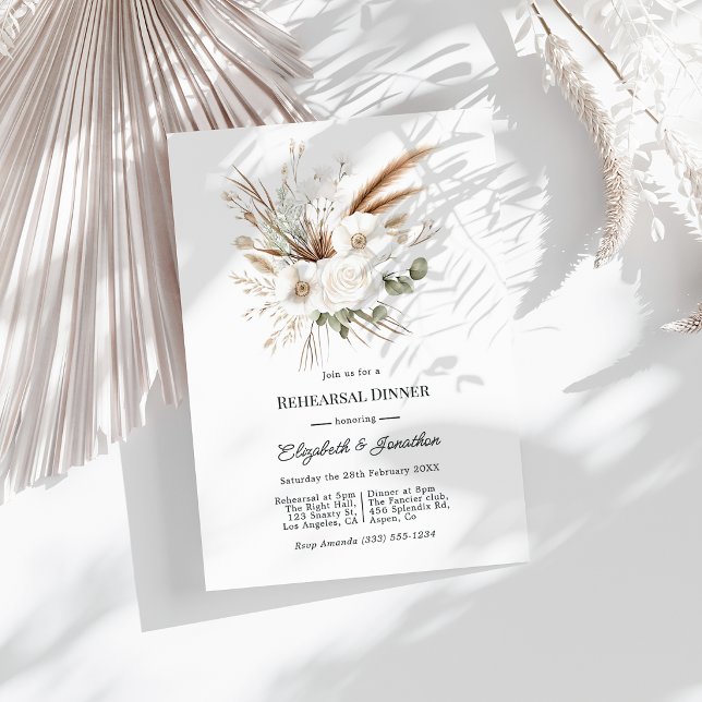 Neutral Rustik Boho Pampasgräs Rehearsal Middag Inbjudningar (Neutral Rustic Boho Pampas Grass Rehearsal Dinner Invitation)