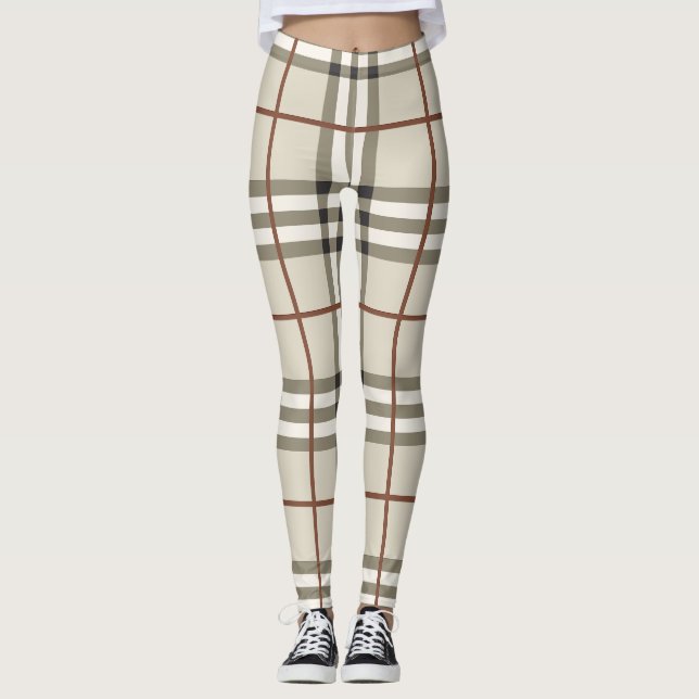 Neutral Rutig Klassisk Mönster Leggings (Framsida)