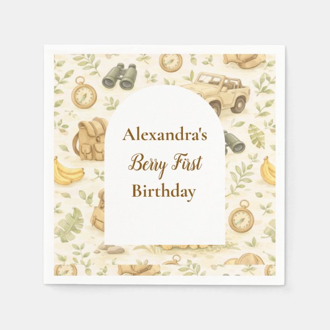 Neutral Safari Animals Wild One First Birthday Pappersservett (Framsidan)