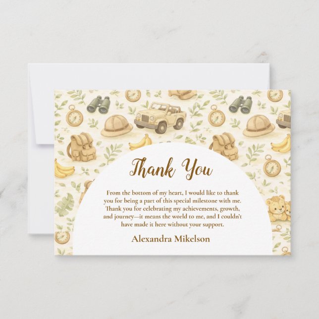 Neutral Safari Animals Wild One First Birthday Tack Kort (Framsida)