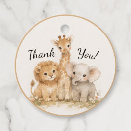 Neutral Safari Cute Animals Lion Giraffe Elephant Gåvor Etiketter