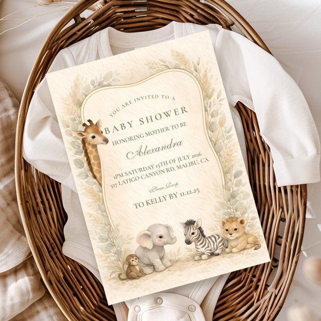 Neutral Safari Jungle Animals Baby Shower Inbjudningar (Skapare uppladdad)