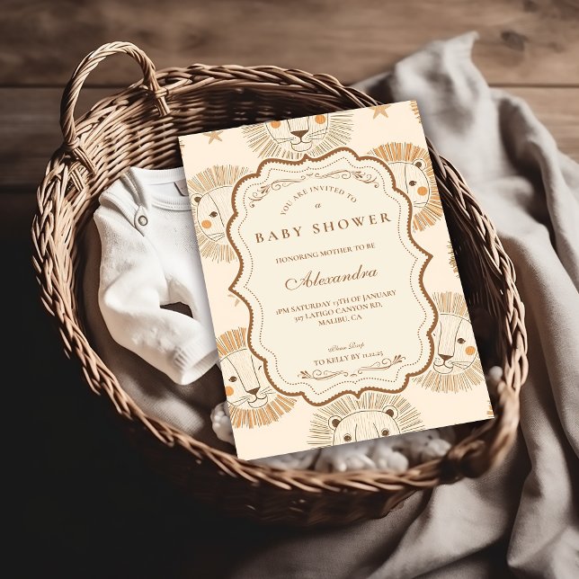 Neutral Safari Lion Baby Shower Inbjudningar (Skapare uppladdad)