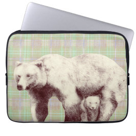  Neutral Sage Plaid Bear Laptop Fodral