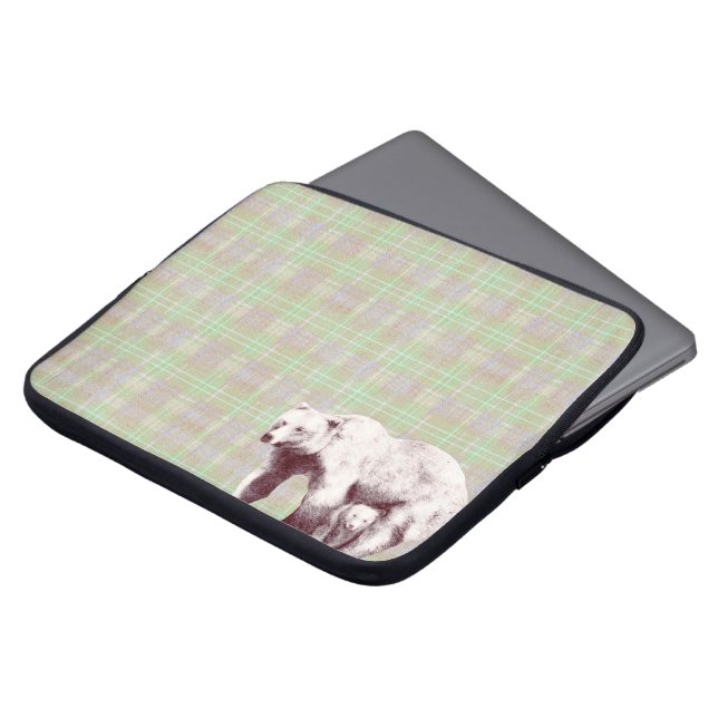 Neutral Sage Plaid Björn Laptop Fodral (Framsida topp)