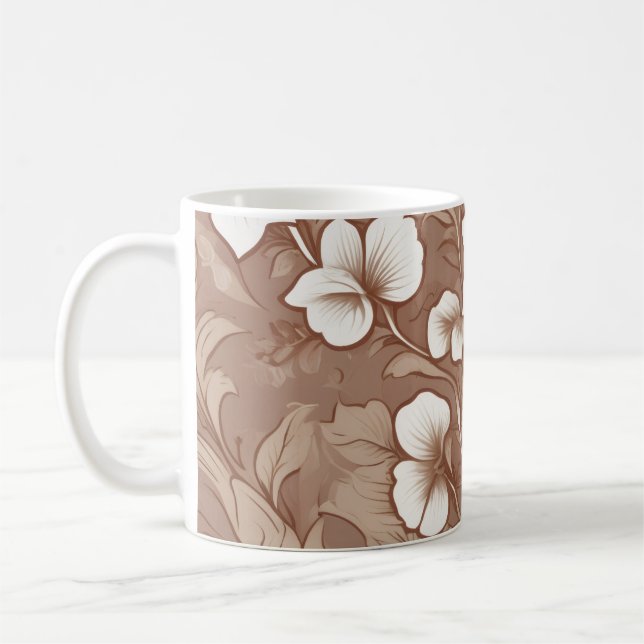 Neutral Sepia Blommig Botanisk Kaffemugg (Vänster)