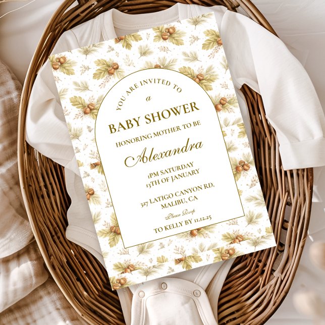 Neutral Skogsblad Baby Shower Inbjudningar (Skapare uppladdad)