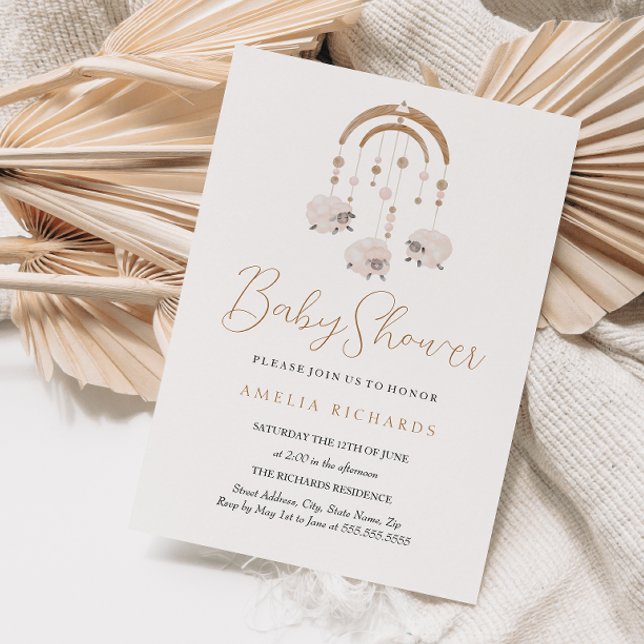 Neutral Söt Boho Mobil Baby Shower Inbjudningar (Skapare uppladdad)
