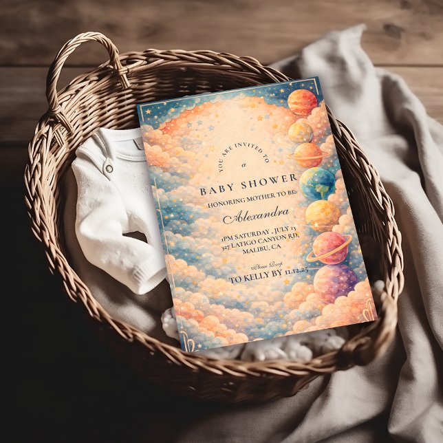 Neutral Space Planets Stars Baby Shower Inbjudningar (Skapare uppladdad)