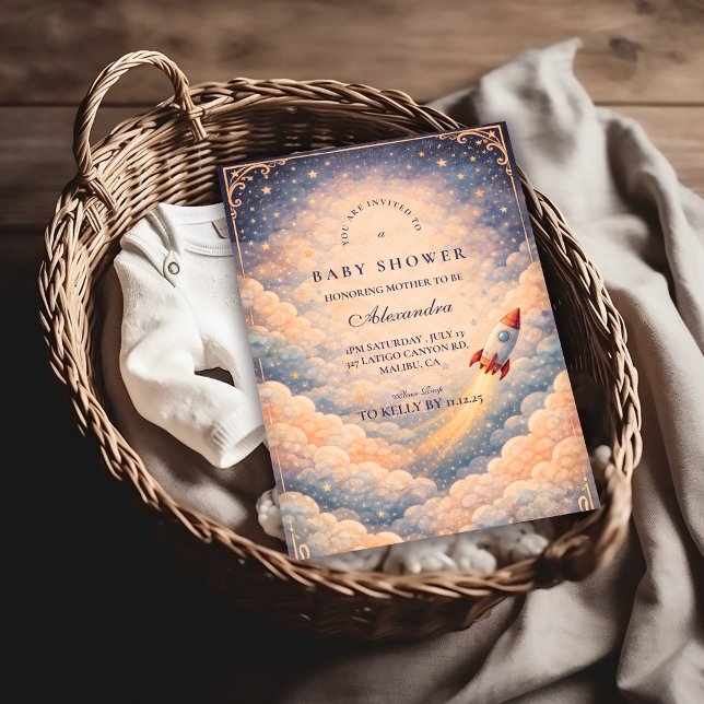 Neutral Space Rocket Stars Baby Shower Inbjudningar (Skapare uppladdad)