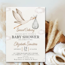 Neutral Stork Baby Shower – Sky with White Stork Inbjudningar