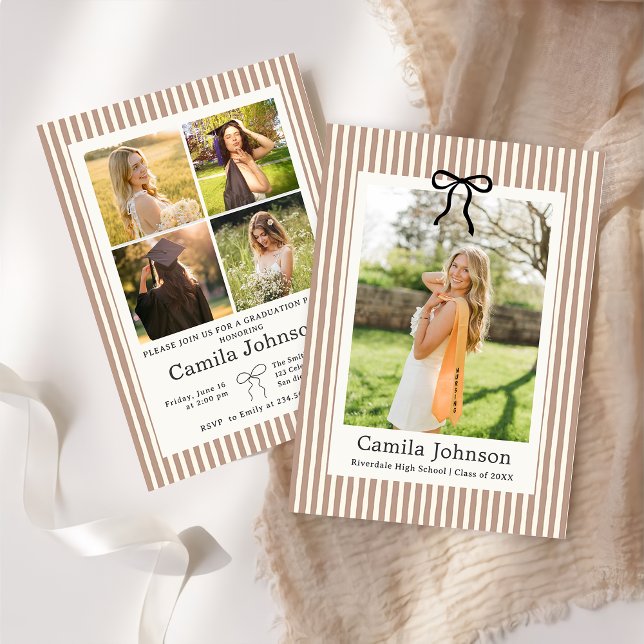 Neutral Striped Graduation Invitation Inbjudningar (Skapare uppladdad)