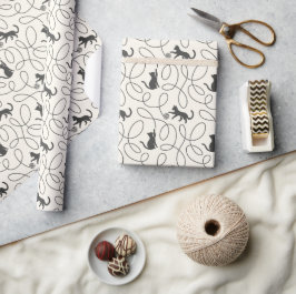 Neutral svart katt och garnbollsmönster presentpapper