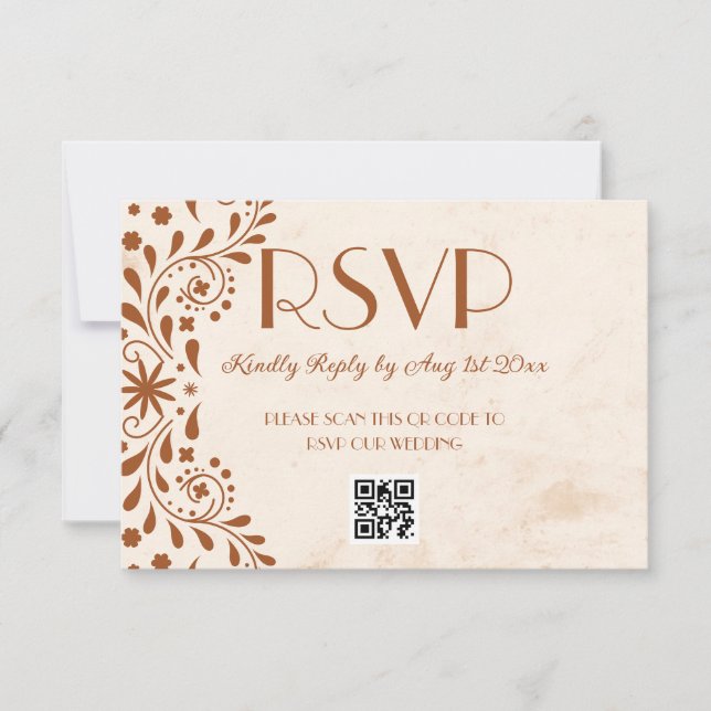 Neutral Talavera Floral Wedding QR code OSA Kort (Framsida)