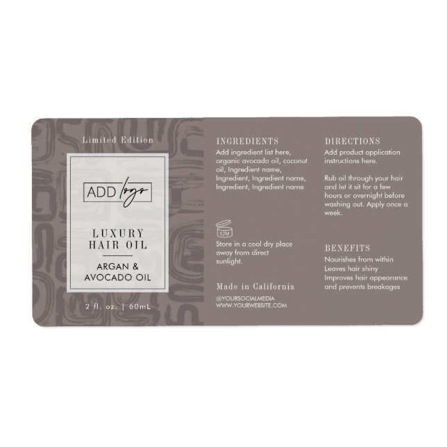 Neutral Tan Bohemian Logo 2OZ Dropper Bottle Fraktsedel (Framsidan)