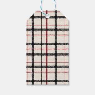 Neutral tartan vit svart och röd presentetikett