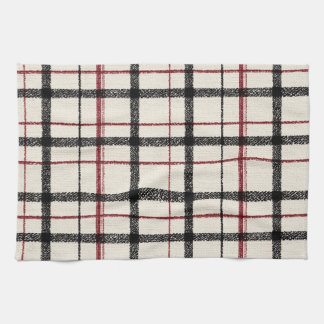 Neutral tartan white black and red kökshandduk