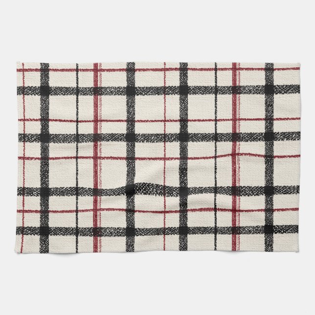 Neutral tartan white black and red kökshandduk (Horisontell)