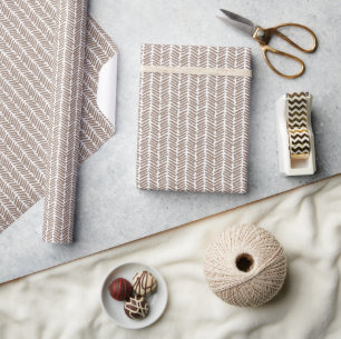 Neutral Taupe Beige Brun Vit Sicksack Stripes Presentpapper