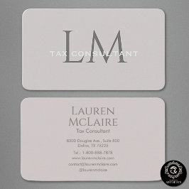 Neutral Taupe Gray Monogram Business Card Visitkort