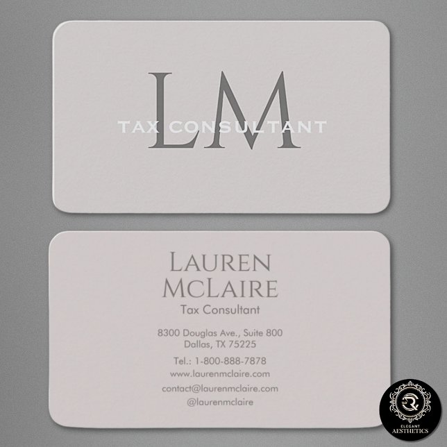 Neutral Taupe Gray Monogram Business Card Visitkort (Skapare uppladdad)