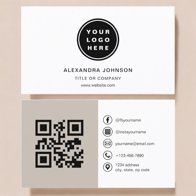 Neutral Taupe QR-kod för sociala medier Visitkort (Skapare uppladdad)