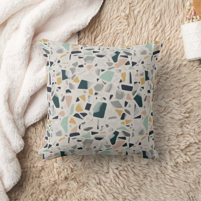 Neutral Teal och Senapsterrazzo med Fläckig Sten Kudde (Filt)