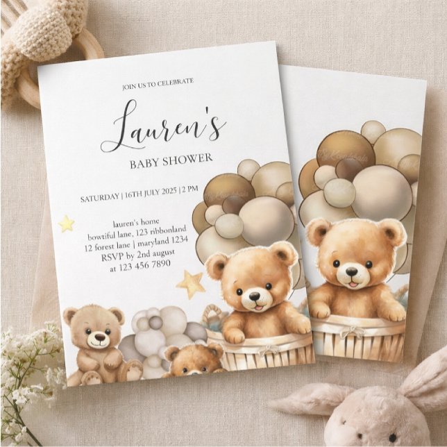 Neutral Teddy Bear Baby Shower Invitation Inbjudningar (Skapare uppladdad)