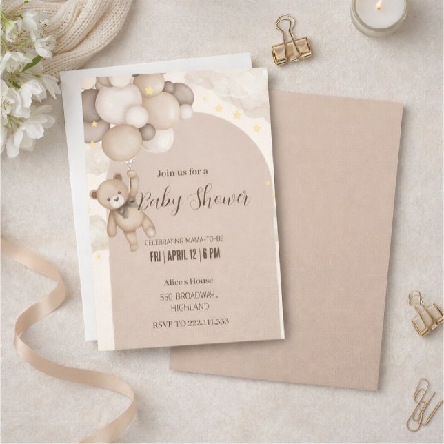 Neutral Teddy Bear Baby Shower Invitation  Inbjudningar (Skapare uppladdad)