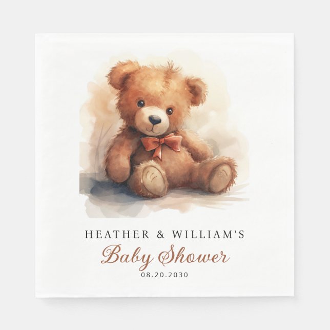 Neutral Teddy Bear Baby Shower  Pappersservett (Framsidan)