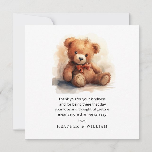 Neutral Teddy Bear Baby Shower Thank You Tack Kort (Framsida)