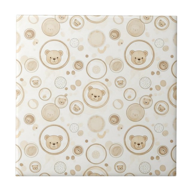 Neutral Teddy Bear Circle Pattern Beige Baby (1) Kakelplatta (Framsidan)