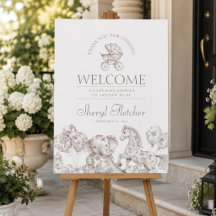 Neutral Toile de Jouy Baby Shower Välkomstskylt