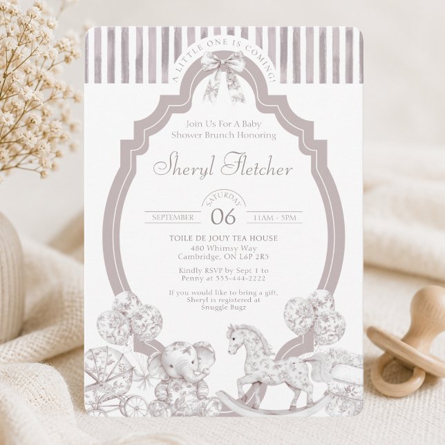 Neutral Toile de Jouy Bebisfest-inbjudan Inbjudningar (Skapare uppladdad)