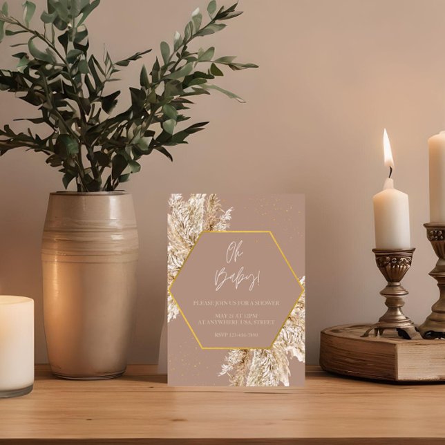 Neutral Ton Boho Pampas Bröllopsinbjudan Inbjudningar (Skapare uppladdad)