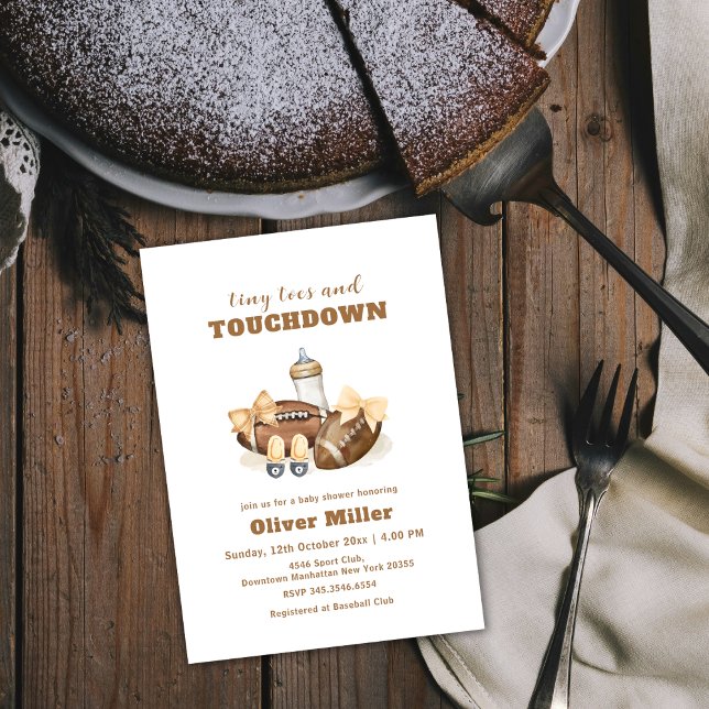Neutral Touchdown Bow Fotboll Baby Shower Inbjudningar (Neutral Touchdown Bow Football Bottle Baby Shower Invitation)