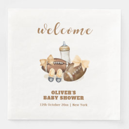 Neutral Touchdown Football Baby Shower Welcome Pappersservett