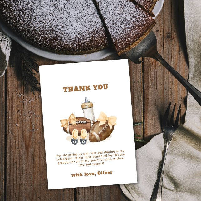 Neutral Touchdown Football Sport Boy Baby Shower Tack Kort (Neutral Touchdown Football Sport Boy Baby Shower Thank You Card)