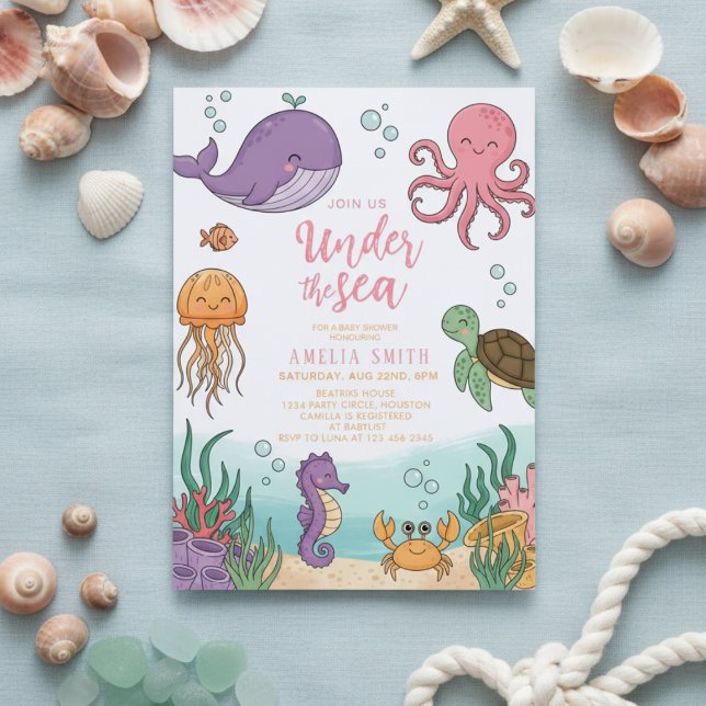 Neutral under havet koraller baby shower inbjudningar (Skapare uppladdad)