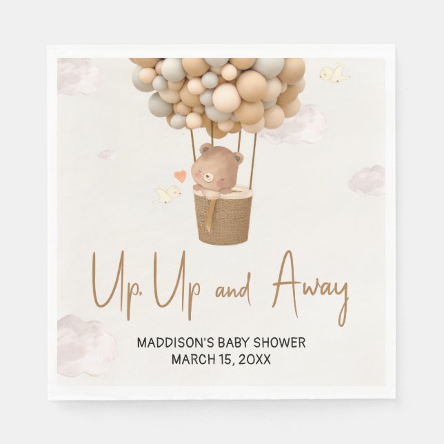Neutral varmluftsballong Baby Shower Pappersservett (Framsidan)