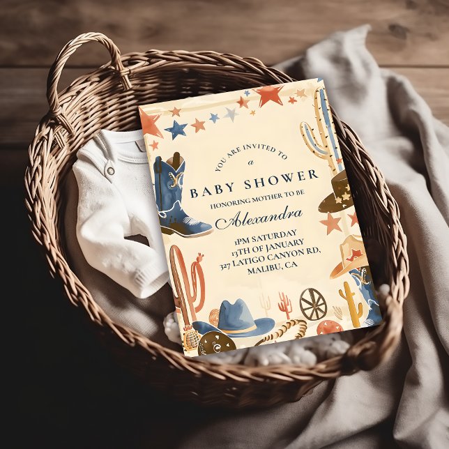Neutral västerländsk cowboy-babyshower inbjudningar (Skapare uppladdad)